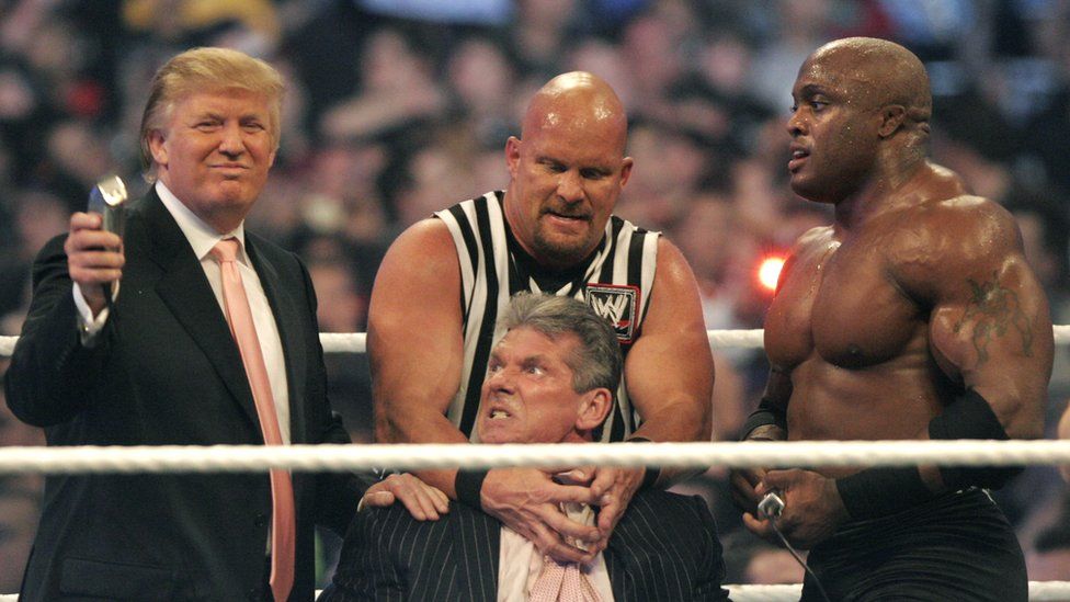 Donald Trump während eines inszenierten WWF-Kampfs am 1. April, 2007.